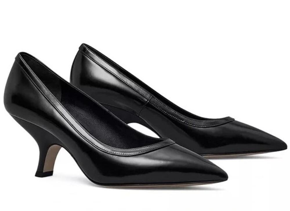 Women's Tory Burch Leather Kitten Heels Angle Pumps Black US Size 6.5 M